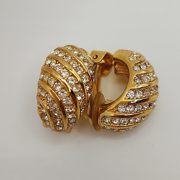 Dior Vintage Pave Crystal Huggie Clip-On Earrings. - Picture 3 of 13